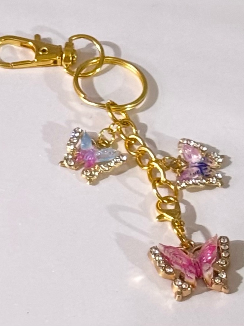 Handmade Gold Butterfly Keychain/Bag Charm with Pink & Iridescent Accents - Picture 3 of 8